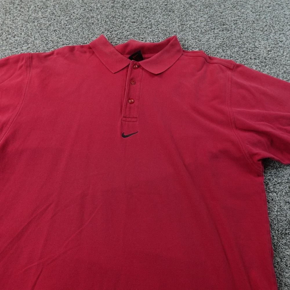 VTG Nike Polo Shirt Mens L Red Center woosh Golf Casual Preppy Short Sleeve 90s‎